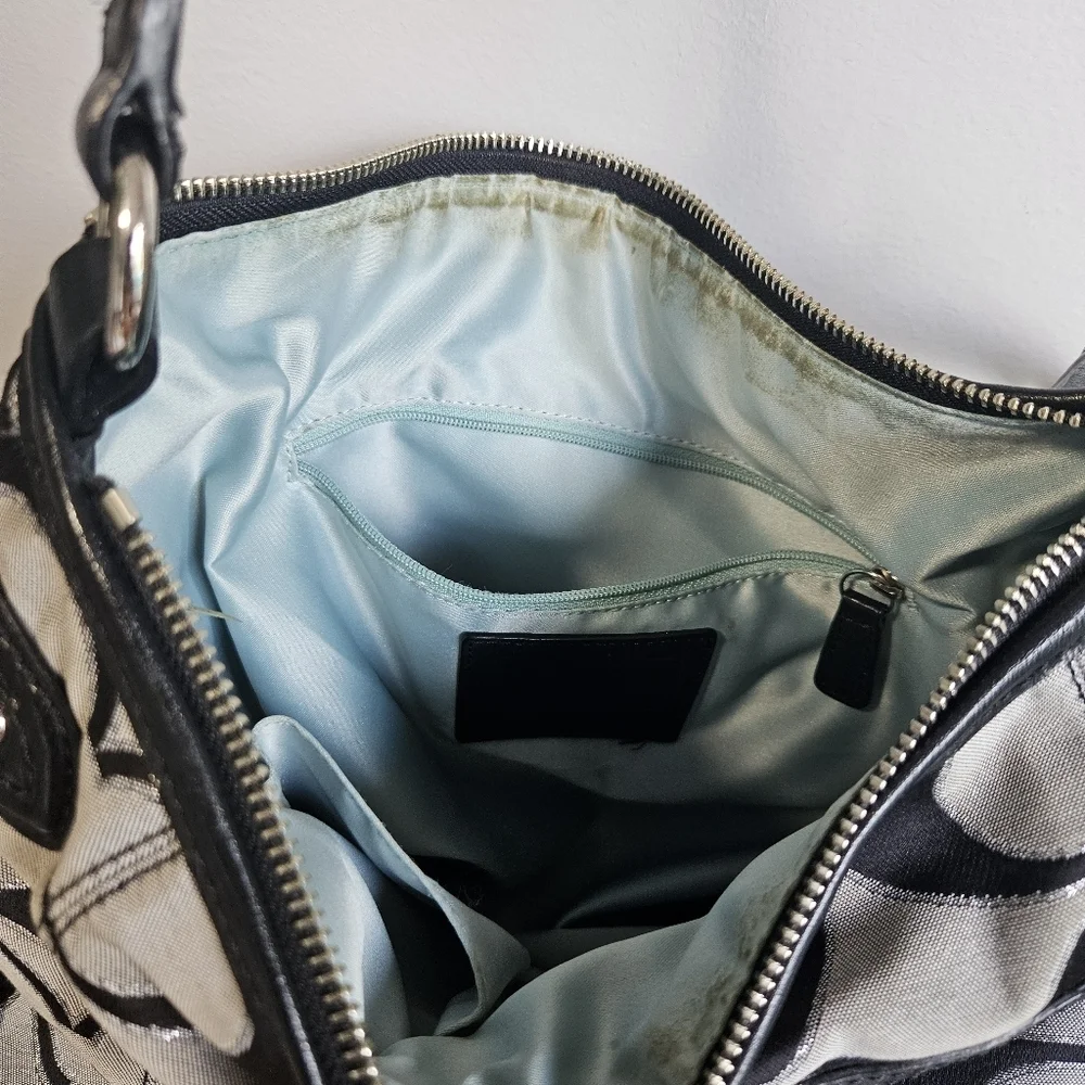 Coach Daisy Hobo Black and Gray Signature Shoulder Bag